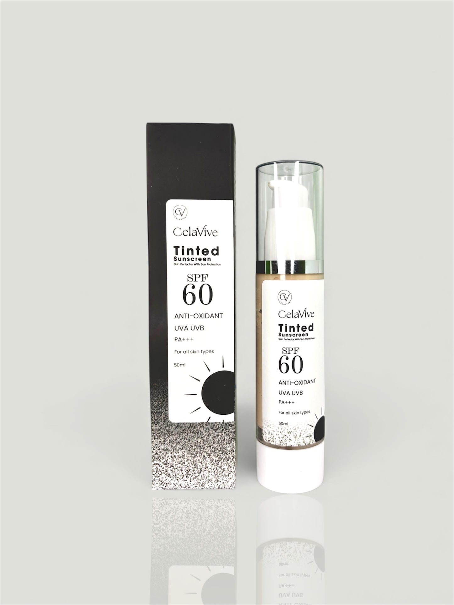 Celavive Tinted Sunscreen with lightweight SPF protection and natural skin-enhancing coverage for everyday wear.
